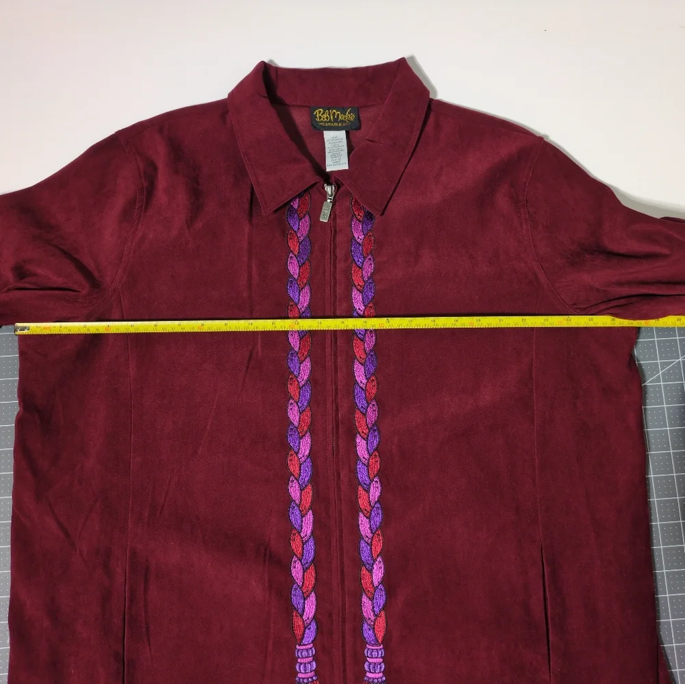 Bob Mackie Zippered Jacket 2X Wearable Art Cranberry Embroidery Tassels Lined - Picture 10 of 14